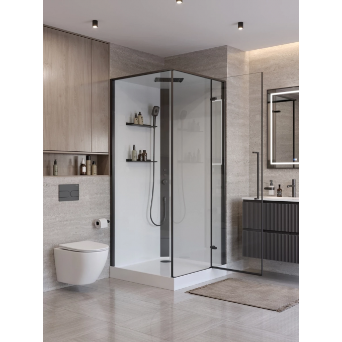 Душевая кабина BELBAGNO UNO 90x90x212,5 см RNERO-Bi-TOP-R Душевая кабина с задними стенками, смесителем, верхним и ручным душем, акриловым поддоном и крышей, правосторонняя UNO-CAB-A-1-90-C-NERO-Bi-TOP-R